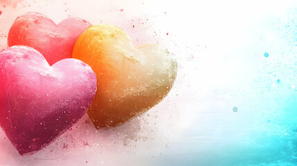Fototapeta premium Colorful hearts explode, pastel background, love, Valentine's