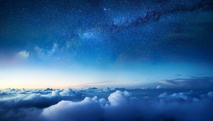Obraz premium lovely nature cloudscape with foggy clouds and starlight on blue sky at calm night