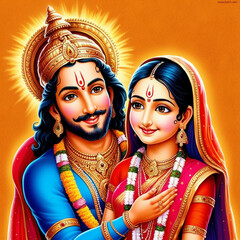 Lord Raam with Sita ji providing a message of divine power and happiness