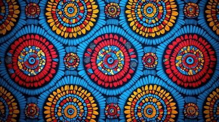 Obraz premium Vibrant circular patterns in blue, red, yellow, and orange on a textured background. celebration of African American history concept