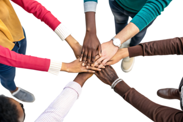 Multicultural diversity joining of hands handshake togetherness isolated on white background PNG.AI GENERATED