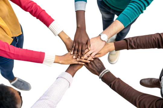 Multicultural diversity joining of hands handshake togetherness isolated on white background PNG.AI GENERATED