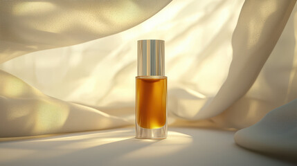 Fototapeta premium skincare product in glass bottle, illuminated by soft light