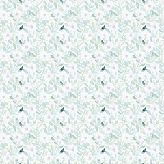 Wedding Floral and Leaves Watercolor Seamless Pattern, White and Green Digital Paper