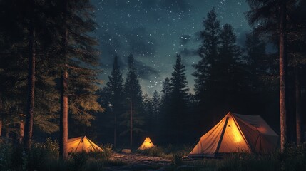 Camping adventure under starry night sky forest location nature photography tranquil environment peaceful viewpoint outdoor concept