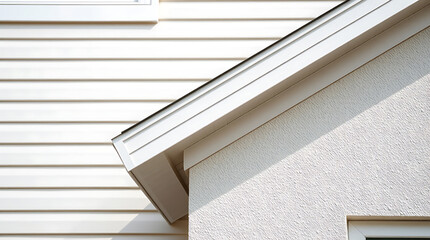 Obraz premium Modern House Exterior: White Wall and Roof Architecture Design. Clean lines and minimalist aesthetic. Ideal for real estate and home improvement projects.