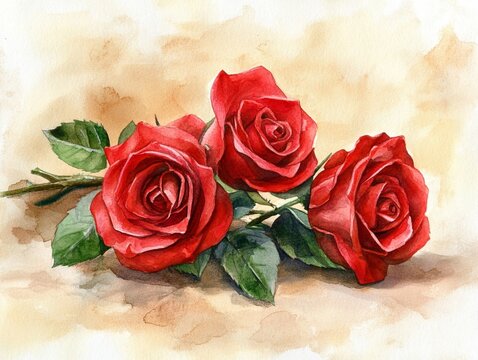 Watercolour Deep Red Roses Red Rose Watercolor