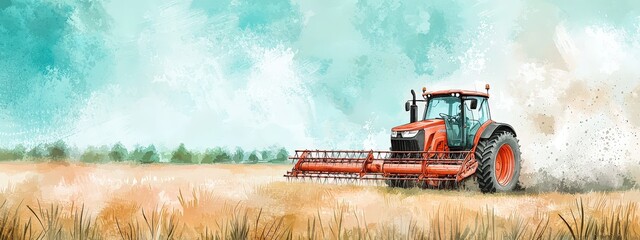 Obraz premium Solar-powered farming equipment operating in open fields