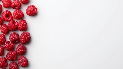 Fresh raspberries on white background with copy space.