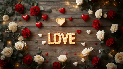 Valentine's Day background with a rustic wooden texture.