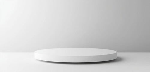 Blank white podium with a clean look, pale gray backdrop, side perspective.