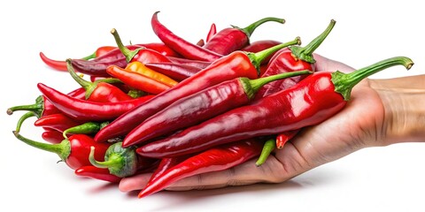 Vibrant Red Chili Peppers Collection: Hand Holding Spicy Pepper, Isolated PNG