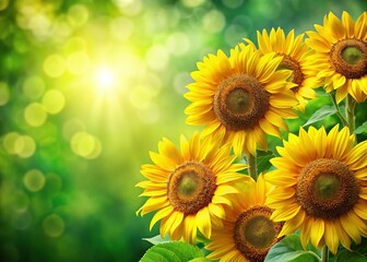 Obraz premium Vibrant Sunflowers with Lush Green Leaves - Isolated on Transparent Background