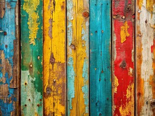 Obraz premium Vibrant Weathered Wood Panel Background Texture - Colorful Abstract
