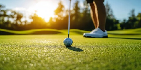 A skilled golfer is making a putt on the golf course during daylight hours, demonstrating their expertise in the sport while focusing on the golf ball.