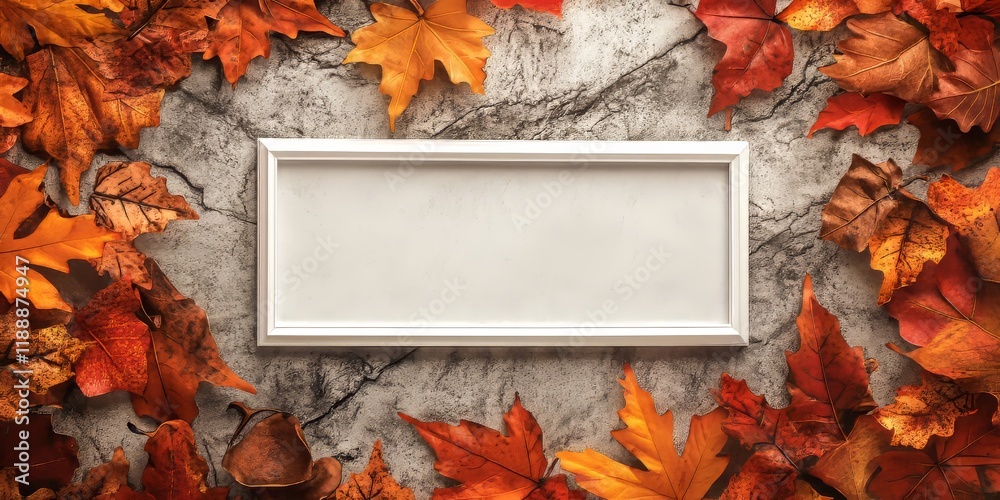 Aufkleber halloween themed border background with a flat lay design. a white banner frame rests atop a stone s