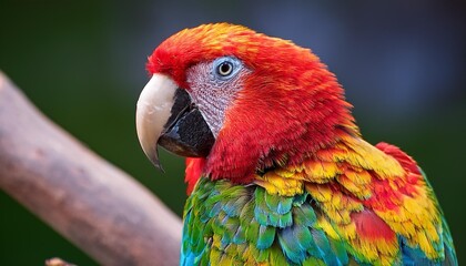 Obraz premium colourful pixel art parrot vivid crimson yellow and orange feathers on branch