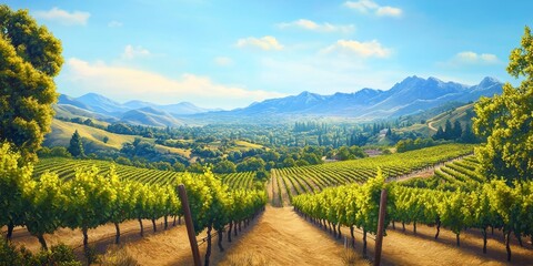 Stunning winery vineyard showcasing lush landscapes, ripe grapes, and serene vistas, perfect for...