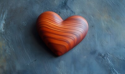 Wooden heart on dark background.