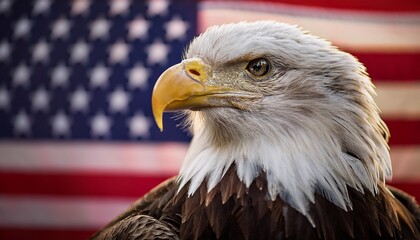 aguila calva en primer plano serena hermosa con bandera americana de fondo estados unidos 4 de julio dia de la independencia generado con tecnologia ia
