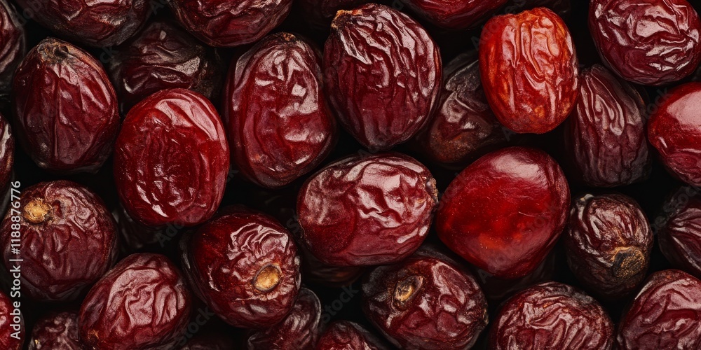 Leinwandbilder Close up of dried jujube, showcasing the rich texture and color of these red dates. This image highlights the unique features of jujube, perfect for adding depth to any food related project.