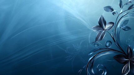 Abstract Blue Floral Design With Swirling Lines
