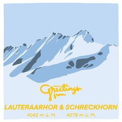 Greetings from Laureraarhorn und Schreckhorn - 4000er der Schweizer Alpen, handgezeichnet