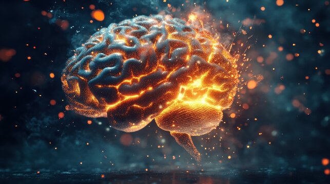Concept art of a human brain exploding with knowledge and creativity. generative ai illustration