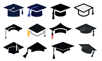 graduation cap icon, university or college graduation hat logo, student graduation cap diploma, vector illustration