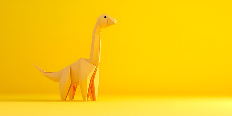 A cheerful origami dinosaur stands on a vibrant yellow background. Simple, playful, and perfect for...