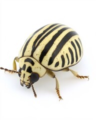 Striking Striped Beetle Macro Photography Closeup White Background