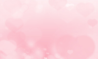 Blurred Pink Valentine day podium with Happy Valentine Day love holiday greeting with pink glossy hearts hanging or background design.