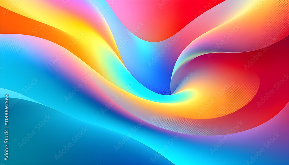Poster Abstract modern background gradient color. Yellow and pink gradient with halftone decoration. Fluid curve shapes composition. Abstract landscape with flowing waves in soft colors and rounded shapes