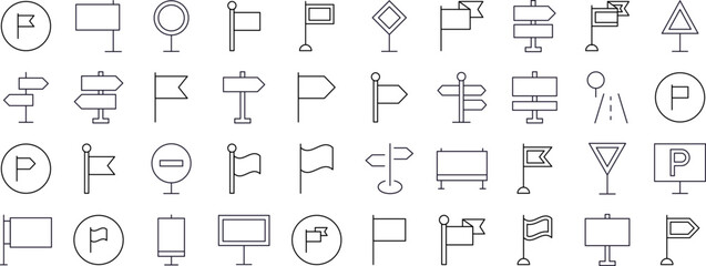 Road Sign Line Icon Bundle. Outline Signs for Graphic and Web Design, Apps, Adverts, Various Cards