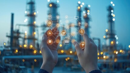 Fototapeta premium Industrial IoT Network Monitoring Smart Factory Data Visualization on Mobile Device