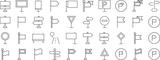 Road Sign Thin Line Icon Set. Outline Signs for Graphic and Web Design, Apps, Adverts, Various Cards