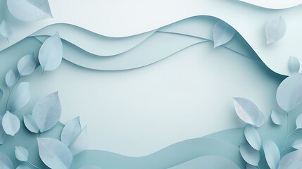 Abstract Blue Waves with Paper Leaves Design