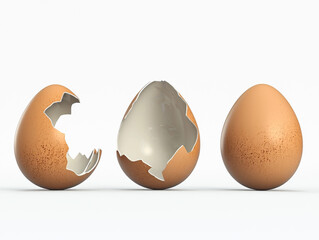 Three Perspectives of a Broken Eggshell isolated on a white background