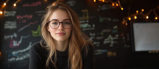Creative professionals working on brand identity and advertising. surrounded  Blackboard with colorful post-it notes and complex flow charts. 