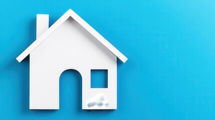 Obraz premium White House Icon on Blue Background: Dream Home Concept