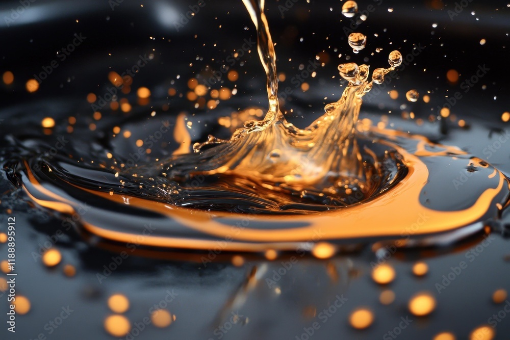 Wall mural liquid gold splashes in dark surroundings creating mesmerizing patterns and reflections