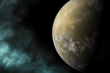 Naklejka premium Distant planet close-up on dark backdrop