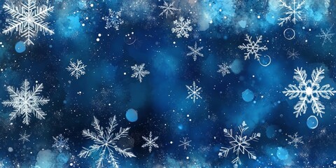 Fototapeta premium A mesmerizing winter background adorned with glistening blue hues and exquisite snowflakes, perfectly suited for seasonal designs and enchanting festive themes throughout the holiday season