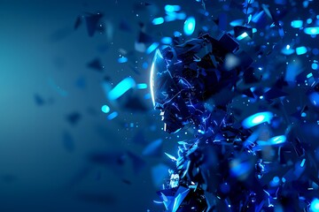 Futuristic Human Figure Constructed from Shattered Crystal Fragments