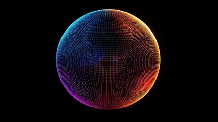 Abstract 3d rendering sphere made of neon dots. Global network connection. Globe Grid. Worldwide communication. Futuristic earth globe. Science, technology and illustration on dark wide