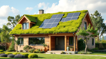 Eco-Friendly House with Solar Panels and Green Roof: Sustainable Living Design