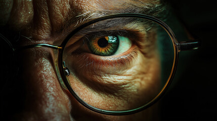 Close-up of human eye in glasses