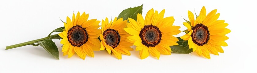 Fototapeta premium Bright and Vibrant Sunflowers Arranged on White Background for Floral Decoration or Design
