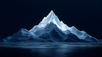 A stylized mountain peak illuminated against a dark background, creating a serene atmosphere.