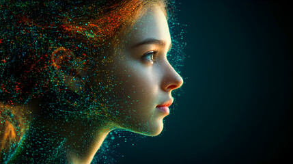 Enigmatic Girl Portrait: A Digital Art Exploration of Youth and Technology. International Woman's Day